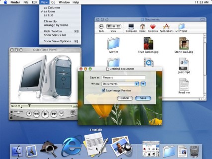 Image showing the translucent, water like interface of the Aqua visual style of Mac OS X 10.0