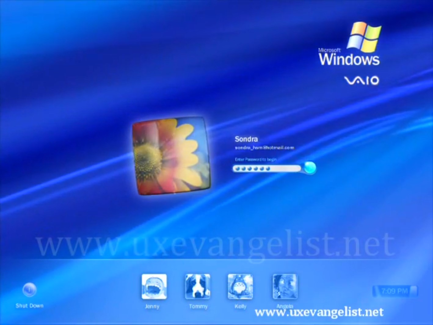 Vibrant blue and very glossy logon screen interface