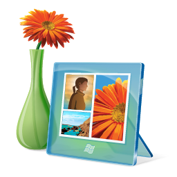 Windows Vista glassy photo frame with a flower vase on the left